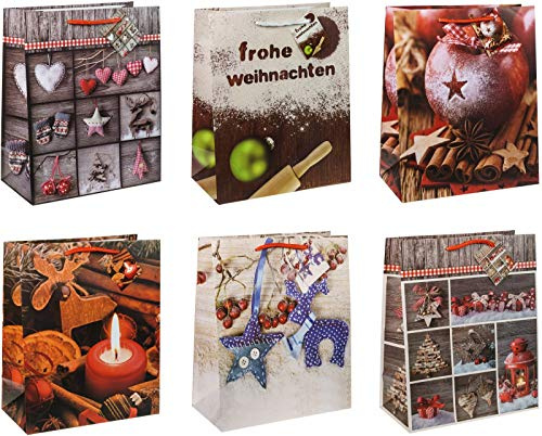 12er Pack Geschenktüten Weihnachten Hüttenzauber groß ca. 26 x 32 x 13 cm, Geschenkverpackung, Geschenkbeutel, Weihnachtstüte, Weihnachtsbeutel, Geschenktasche