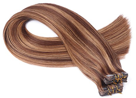 Tape In - On Hair Extensions - # 6/27 GESTRÄHNT - 70cm - 50 Tressen je 4cm Breit / 2,5g - 100% Remy Echthaar Haarverlängerung/Extention mit Klebeband Tressen by NOVON Hair Extentions