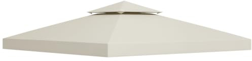 Outsunny Telo Gazebo 3x3 m a 2 Livelli Poliestere Resistente Crema | Copertura Gazebo 3x3, 8 Fori di Drenaggio, Cinghie in Chiusura a Strappo