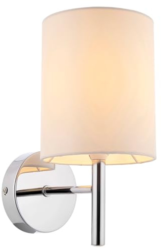 National Lighting Tatum Decorative Contemporary Silver Chrome E14 LED Compatible Wall Light with a Off White Fabric Drum Shade