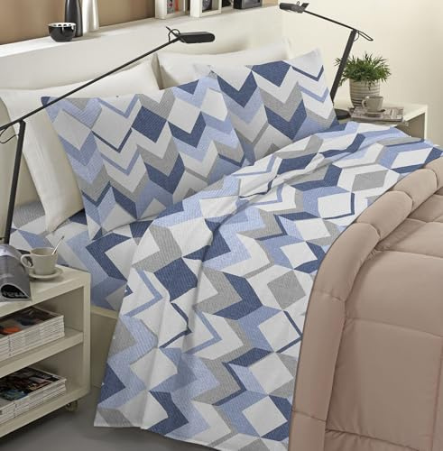 Banzaii Completo Lenzuola Singolo Invernale in Flanella Felpate 100% Cotone Anti-Pilling 1 Piazza Atena Azzurro