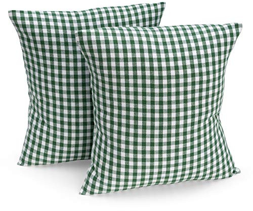 FILU Kissenbezug 40 x 40 cm 2er Pack (Farbe wählbar) Dunkelgrün/Weiß kariert - Kissenhülle, Kissen, Sofakissen, Dekokissen, Sitzkissen, 100% Baumwolle, Deko für jeden Raum, Garten und Terrasse