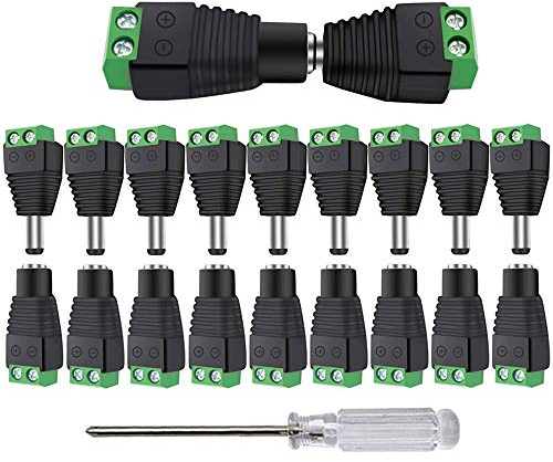 Aiqeer 25 Paia 12V/24V DC Maschio e Femmina Connettore Spina Jack Adattatore Set, 2.1X5.5 mm DC Alimentazione Adattatore, DC Vite Terminale Spina Connettore, per CCTV Telecamera LED Striscia (Verde)