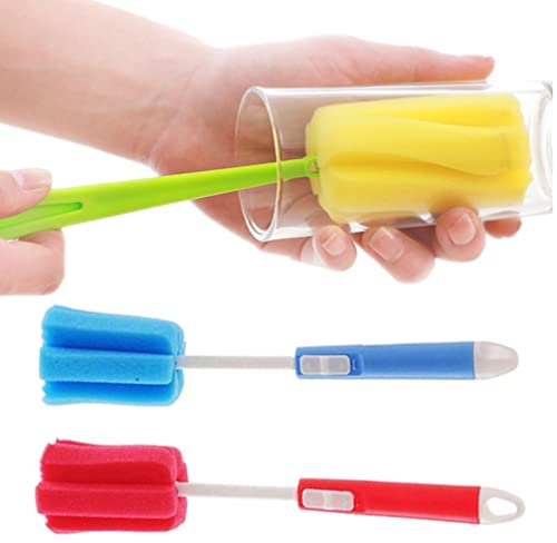 3Pcs Soft Sponge Bottle Cleaning Brush Adjustable Handle Cup Bottle Cleaning Brush Bottle Scrubber Cleaner Cleaning Tool-Random Color