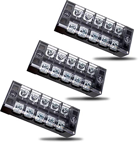 SRJQXH 3 Pcs 5 Position Terminal Block Set, 600V 25A Dual Row Screw Terminals, Pre Insulated Terminal with Protective Cover, Can be used for Household Appliances, Electronic Circuits, Machines