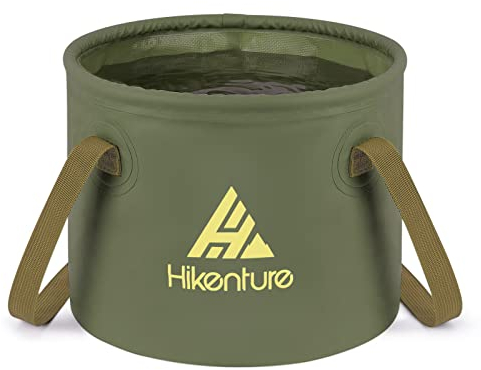 HIKENTURE Outdoor Faltschüssel 10L/15L/20L, Faltbarer Eimer Camping, Falteimer aus Langlebigem Planen Gewebe, Als Waschschüssel, Spülschüssel, Spülwanne, Angel Eimer für Spülen (10L, Army green)-B1