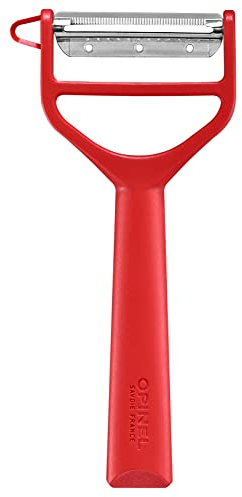 Opinel - Eplucheur T-DUO - Manche Polymère - Double Lame Inox - Epluche-Légumes, Préparation Juliennes - Droitiers et Gauchers - Passe au Lave-Vaisselle - Rouge
