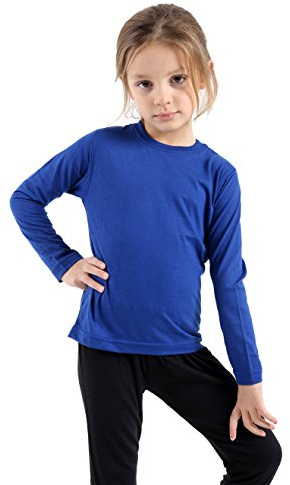 GW CLASSY OUTFIT - Camisetas básicas de manga larga con cuello redondo para niños y niñas, uniforme escolar, suéter para niños, talla UK, azul real, 7-8 años