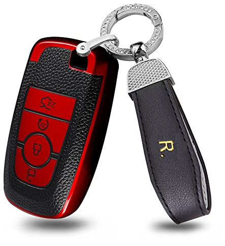 ontto Autoschlüssel Hülle Fernbedienung Cover Passt für Ford Mondeo MK5 Focus Edge Fusion Mustang Explorer F150 F250 F350 Ecosport Schlüsselhülle Schlüsselanhänger TPU Schlüsselgehäuse 4 Tasten-Rot