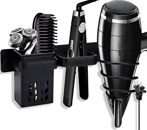 ENCOUN Haartrocknerhalter, Fönhalter Ohne Bohren, Haartrocknerhalter mit Kabelhalter, Multifunktional Fönhalter, Badorganizer Multifunktional für Hotel Baderzimmer Wohnzimmer Barbershop