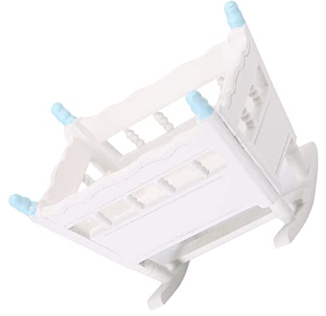 Toyvian Mini-Wiege Schaukelwiege Für Kleinkinder Puppenmöbel Mini-möbel Modell Der Puppenwiege Mini-puppenhausmöbel Mini Puppenhaus Puppenbett Puppenkrippe Blaues Pulver Holz Miniatur Baby