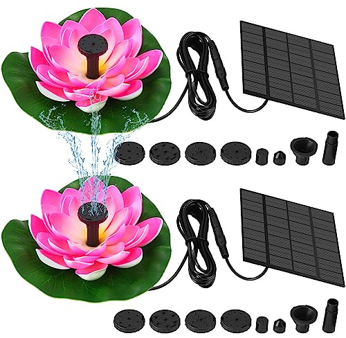 2 Pcs Solar Water Fountain, Water Lily Solar Fountain for Bird Bath, Garden Decor Solar for Bird Bath Outside Pond and Backyard, 6 Nozzles