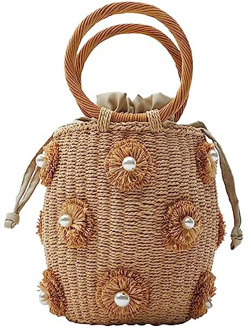 JAWSEU Pochette d'embrayage en Paille, Plage Sacs à Main Sac de Plage D'été Bohème Sac à Fait Main en Paille Tressée Pochette en Paille Sac à Bandoulière Sac à Main en Paille Chic pour Femme