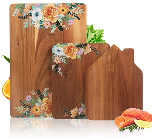 Wooden Chopping Board (Set of 3), The Perfect Wooden Board Kitchen, Bread Boards and Serving Boards 38 x 22.5 cm / 31 x 19.91 cm / 22.86 x 14.99 cm