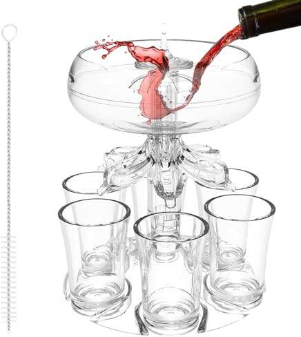 Pagezol Party Drink Dispenser - Clear Acrylic Touchless Shot Pourer with 6 Shot Glasses, Cocktail & Beer Dispenser