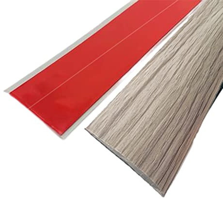 Selbstklebende flache Boden-Übergangsleiste, PVC-Laminat, Bodenleiste, Teppich-Übergangsstreifen, Bodenschwellen-Teilerstreifen, Bodenkantenverkleidung (4 cm/2 m, graues Holz)