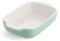 KitchenAid Stoneware Ceramic Nonstick Rectangular Baking Dish with Bamboo Lid, 20 cm/0,9L, PFAS Free, Durable, Space Saving, Oven Safe up to 260°C, Dishwasher Safe, Pistachio