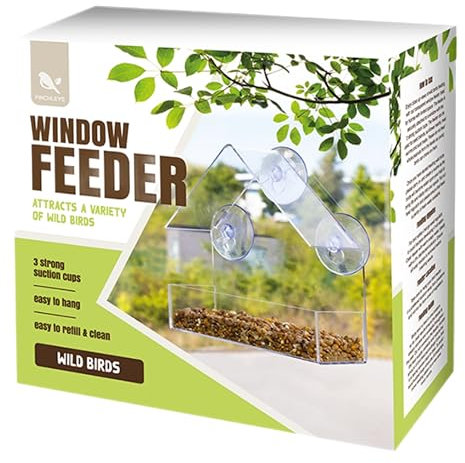eBoutik Vogelfutterstation aus transparentem Kunststoff mit extra starken Saug- und Entwässerungslöchern, für den Garten, kleine Vögel, Hausform, Fensterbank, Vogelfutterspender für den Sommer,