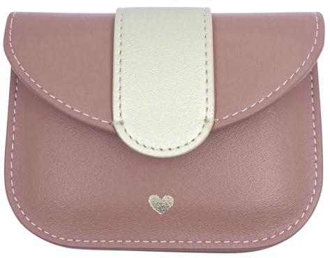 Manahia - Porte-Monnaie Rose Pastel Cœur Doré - Cadeau Original pour Femme | Petit portefeuille simili cuir vegan & compact | Cœur doré | Meilleure amie, Secret Santa, Anniversaire, Noël, Saint Valentin
