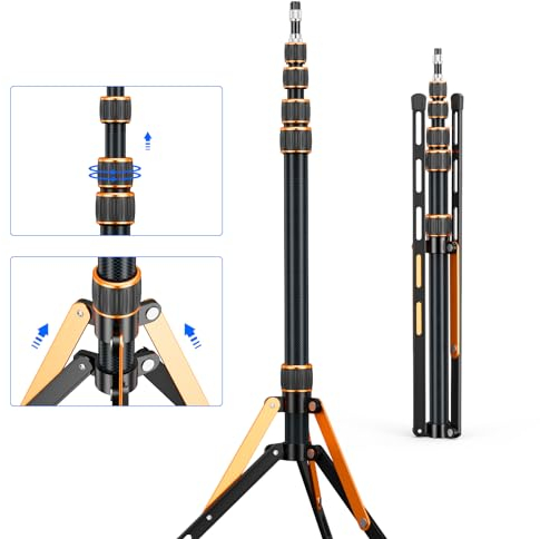 Carbon Fiber Extendable Travel Light Stand 7.2ft / 2.2m Sturdy Light Weight Portable Tripod Light Stand with Carry Bag for Photography Studio Outdoor Shooting Speedlight Flash Reflector Ring Light