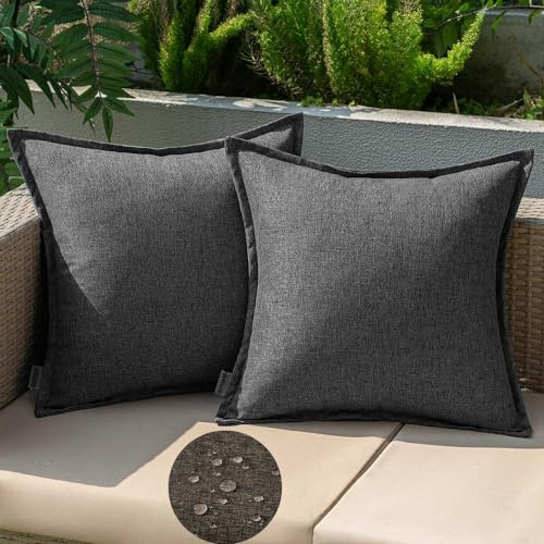 EMEMA Outdoor Kissen 40x40 Wetterfest Kissenbezug Dunkelgrau 2er Set | Sofakissen Wasserdicht Dekokissen Kissenbezüge Dekorativ Kissenhülle aus für Garten Sofa Wohnzimmer Bett