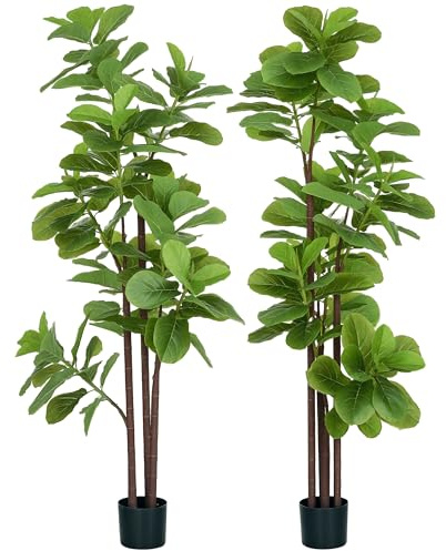 HOMCOM Ficus Lyrata - Lote de 2 plantas artificiales, hoja de violín, altura 180 cm, con maceta, árbol grande artificial para decoración