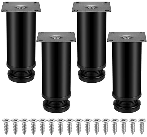 HAOCHEN 4 Piezas Negro Patas para Muebles Altura Regulables, Patas Ajustables, Patas para Mesas Acero Inoxidable, Patas para Muebles Sofá Mesa Estantes, con Tornillos - 50x120 mm