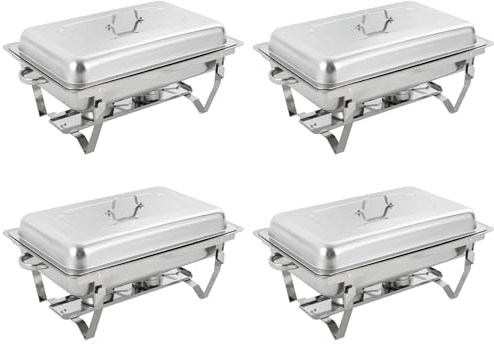 KiwiHood Set da 4 pezzi in acciaio inox Chafing Dish Buffet 9 l Chafers e Buffet Warmer Set con vassoi, padella, porta combustibile, rettangolare catering Chafer, set completo per cucina e feste