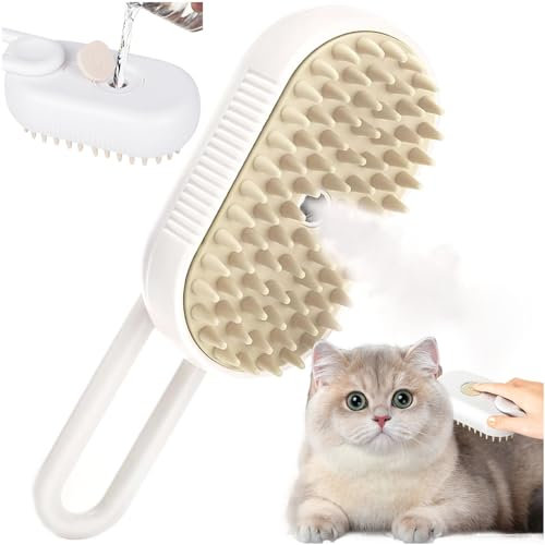 Spazzola a Vapore per Gatti e Cani,3 in 1 Cat Steamy Brush con serbatoio dell'acqua,Spazzola a vapore per massaggi per capelli lunghi/corti,Per Toelettatura Rimozione Peli Di Animali