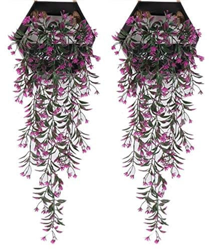 2Pcs Orange Flower Wall Hanging Simulated Plant Rattan Wall Hanging Indoor Wall Decoration Spider Orchid Fake Flower Admiralty Willow Wall Hanging Ceiling Artificial Hanging Plants (Color : Pink)