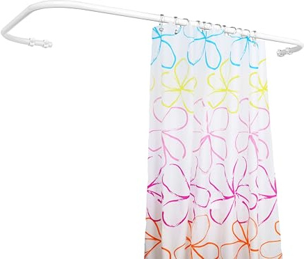 Sasko Duschvorhangstange Duschstange Duschvorhang L-Form Asymmetrisch Aluminium Stabile Belastbarkeit 25 kg Gardinenstange für Vorhang für Badewanne & Dusche Wandmontage - Weiß - 70x140 cm