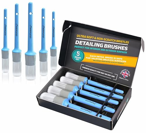 DoitEasy Car Detailing Brushes Set 5, Ultra-Soft Bristles Car Cleaning/Washing Brushes, Non-Scratch Car Detailing Kit for Interior and Exterior Alloy Wheel Cleaning Brush, Dashboard Dust Brush