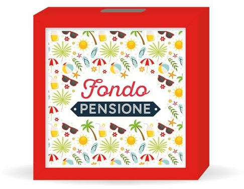 LINA OFFICINE GRAFICHE CREATIVE salvadenaio in legno regalo compleanno con la scritta FONDO PENSIONE