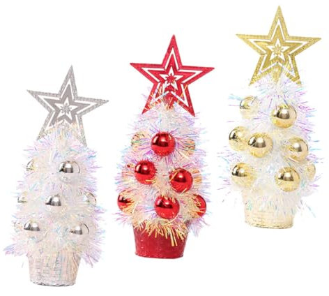 Ciieeo Beleuchtete Künstliche Mini-weihnachtsbäume 3er-Set für Die Schreibtischdekoration Party Zuhause Büro Puppenhaus-Dekoration