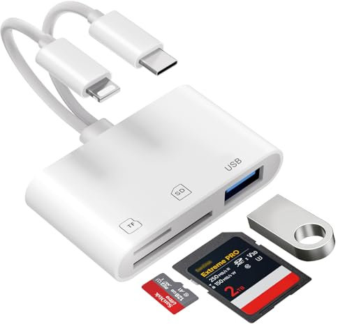 [Certificato Apple MFi] Lettore Schede SD per iPhone, 3 in 2 USB C Lightning Adattatore Scheda SD per SD/MicroSD, SD Card Reader for iPhone, Lettore Schede Memoria con iPhone 16 15/iPad/Mac/Android
