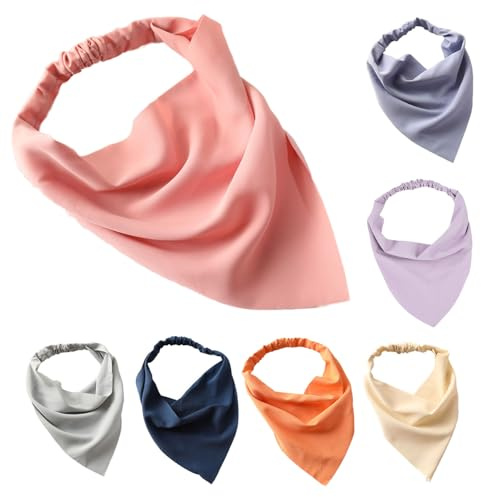ZEACCT 7 Pañuelos de Cabeza Triangulares Azules, Bandanas Triangulares para Mujer, Pañuelo para El Cabello en Blanco de Seda Satinada Triangular, para Mujeres, Fiestas de Viaje