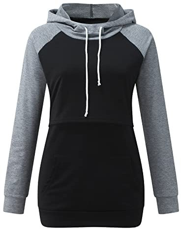 Kliniktasche Zubehör Sweatshirts mit Ärmeln für Frauen mit Taschen Töpfe Stillen Kapuzenpulli Mutterschaftsbluse Camouflage Damen Oberteil Glitzer (Grey, M)