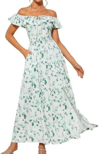 GRACE KARIN Women Summer Maxi Dress Casual Floral Wedding Guest Dresses A-line Split Square Neck Sundress with Pockets