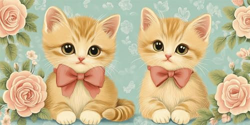 Malen Nach Zahlen Katze Malen Nach Zahlen Erwachsene Rose DIY mit Rahmen Ölgemälde Set Malen Basteln mit Pinseln und Acrylfarben Kreativ Set für Erwachsene,Home Wand Dekor Geschenk 50x100cm E-916