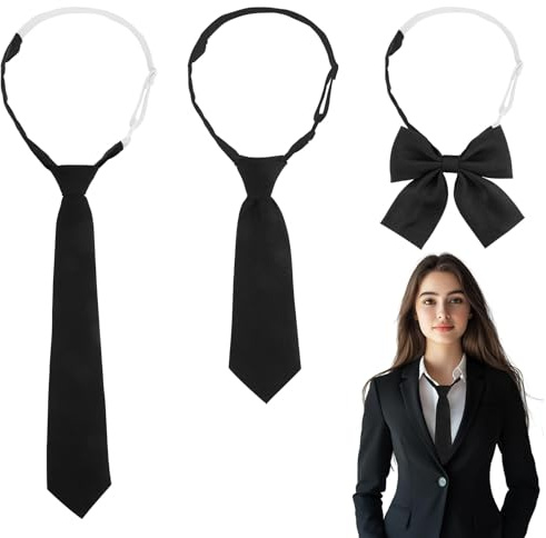 RRICHH Set di 3 Cravatte Nere da Donna Papillon Jk Cosplay Regali di Natale Regolabili per Ragazze Lunga Cravatta Sottile Formale per Nozze Lavoro Festa Matrimonio D'affari Moda Regali
