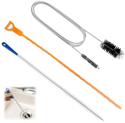 QWORK® 3 Pezzi spazzola per pulizia tubi, include 155 cm scovolino a doppia estremità, 45 cm spazzola per sbloccare il lavandino e 50 cm sblocco dei peli