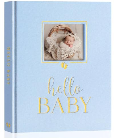 Lanpn Album Nascita Bambino e Bambina - Libro dei Ricordi Neonato per Primo Anno a 5 Anni - Albums Fotografico Neonato per Incollare Foto e Scritte - Diario Regalo Bimbo (Inglese, Blu, 154 Pagine)
