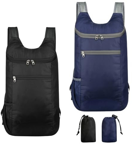 VGECEE Ultraleichte Faltbare Rucksäcke 2 Stück Faltrucksack Ultraleicht Wasserdicht Wanderrucksack Leichter Outdoor Rucksack Faltbarer Tagesrucksack Leichter Travel Daypack für Camping Reisen Sport