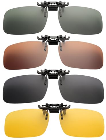 SAIIURV 4 Pezzi Clip per Occhiali da Sole, Occhiali da Sole Polarizzata con Lenti Flip Up Senza Montatura, Design unisex, Clip-On UV400 Anti-Riflesso Lenti Laser, Adatti per All'aperto (Multicolore)