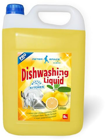 Geschirrspülmittel, Spülmittel, Handspülmittel, Zitrone, 5 Liter Kanister mit hoher mit höchster Fettlösekraft, sorgt auch in kaltem Wasser für sauberes Geschirrreiniger Peter Space