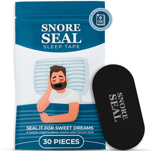 SnoreSeal Mouth Tape for Sleeping - 30 Strips - Hypoallergenic Sleep Tape & Dermatologically Tested - Supports Nasal Breathing & Reduces Snoring - Medical Grade Adhesion - Snoring Aids for Men & Women