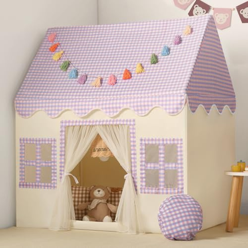 Wilwolfer Tienda de campaña Infantil: Jugar en Interiores y Exteriores - Tipi Casita Infantil con Guirnalda de borlas y Alfombra - Casa Grande para Niñas y Niños