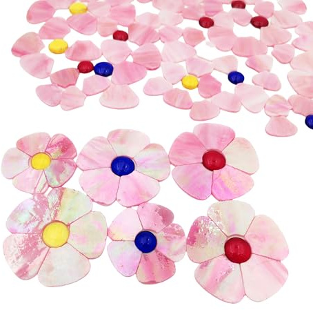 Glasblumen-Mosaikfliesen, 2 Größen, Blütenblatt, Buntglas-Mosaikstücke für DIY-Blumenhandwerk, Heimdekoration, Innen- und Außendekoration, mit Aufbewahrungsbox (schillerndes Rosa), 20 Stück