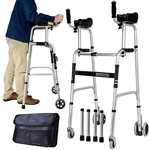 Gehgestell Rollator, Stehhilfe für ältere Erwachsene, Rollen mit Armlehnen-Stützpolster für Senioren – 4 Räder mit einstellbarer Höhe – Gehen für Stabilität und Mobilität