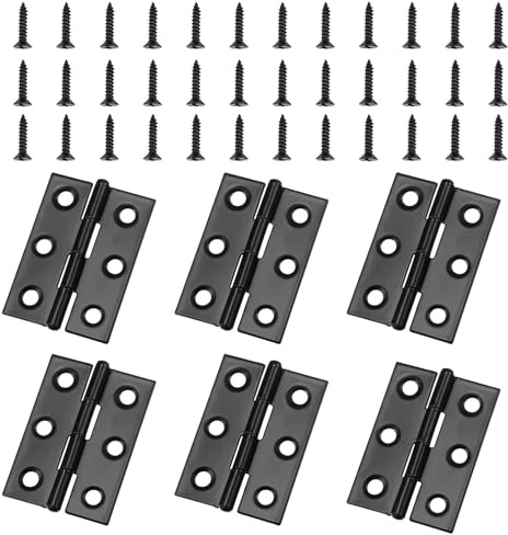 6PCS Black Hinges, Butt Hinges, 2.5 inch Black Hinge with 36 Screws, Small Hinge for Internal Doors, Wood, Cupboard, Cabinet